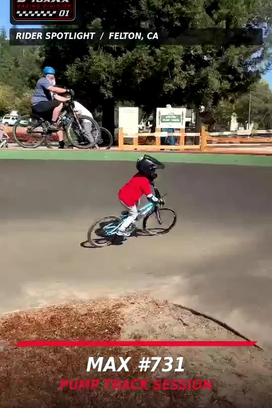 Max riding BMX at a pump track